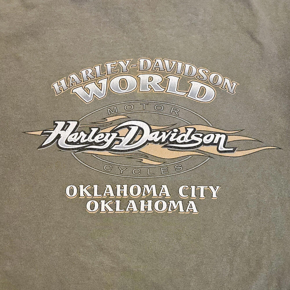 Harley-Davidson World Oklahoma City OK Olive Green SS Henley Tee
